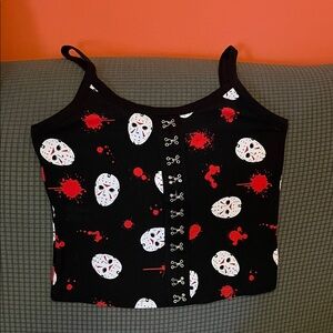 Hot Topic Black and Red Graphic Crop Top get ready for hollowen iñ